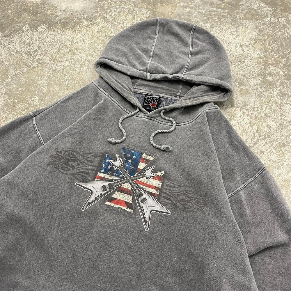Vintage Top Heavy Choppers Hoodie Grey Y2K Grunge Biker Graphic Boxy Fit Large